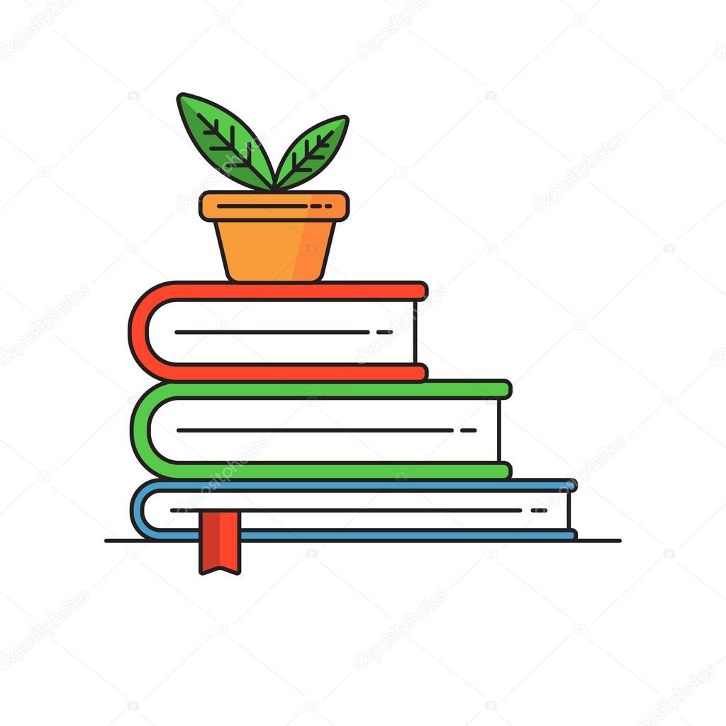 Stack of colored books. logo of  bookstore. The book icon. Bookstore or library. book on shelf. Tutorial book. Books on table
