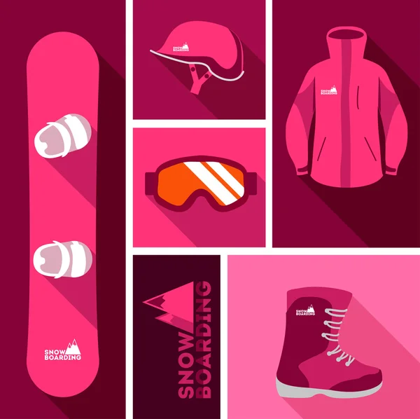 Fond sportif avec équipement de snowboard — Image vectorielle