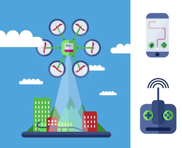 Photo ou vidéo avec quadrocopter — Image vectorielle