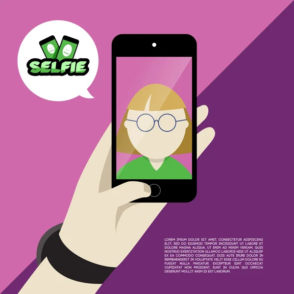 Teléfono Selfie diseño plano — Vector de stock