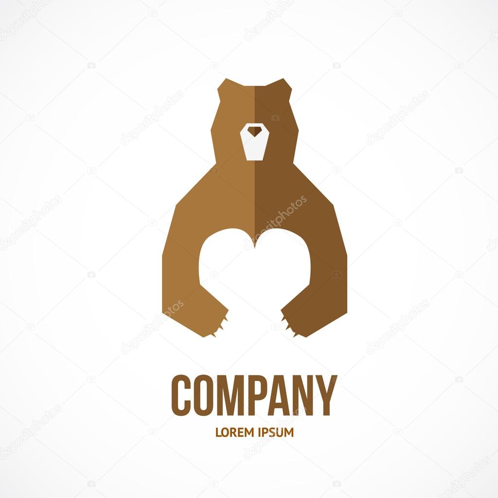 Abstract funny bear logo with heart. vector illustration