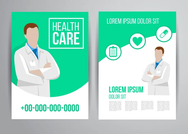 Healthcare brochure for clinic with doctors — Stock Vector