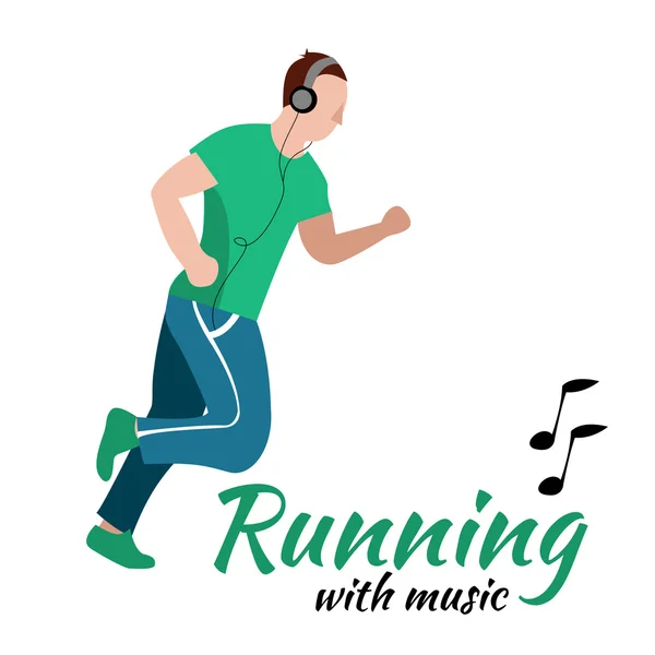 Running man with headphones — Stock Vector