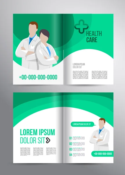 Healthcare brochure for clinic with doctors — Stock Vector