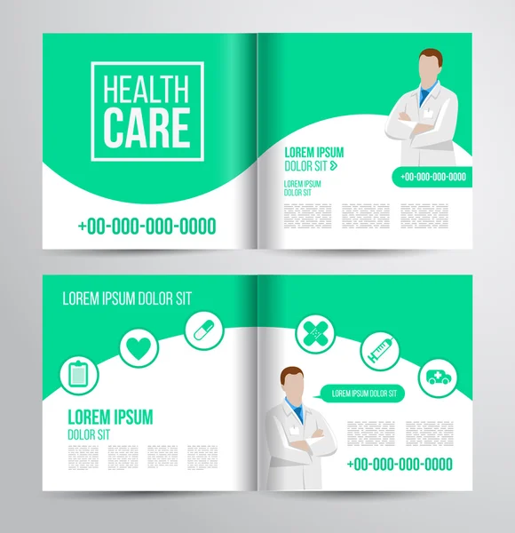 Healthcare brochure voor kliniek met artsen — Stockvector