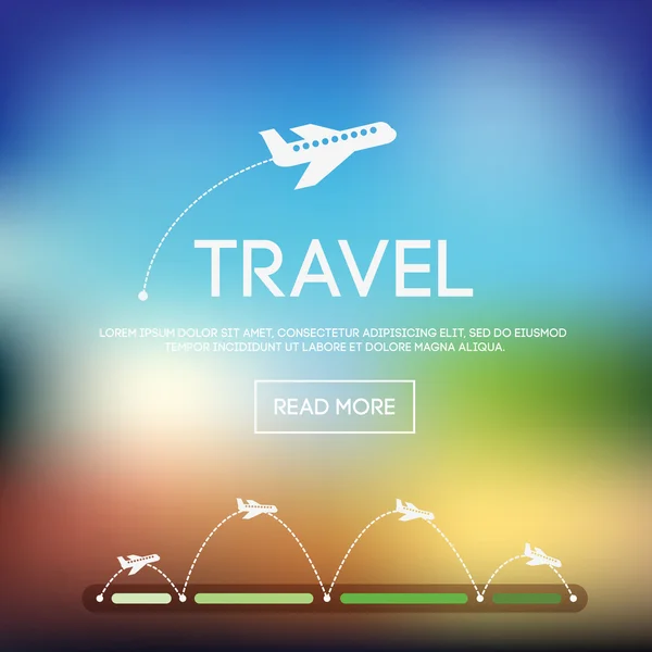Background with airplane and travel text — Stock Vector