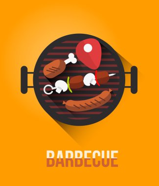 set of barbecue and grilled food