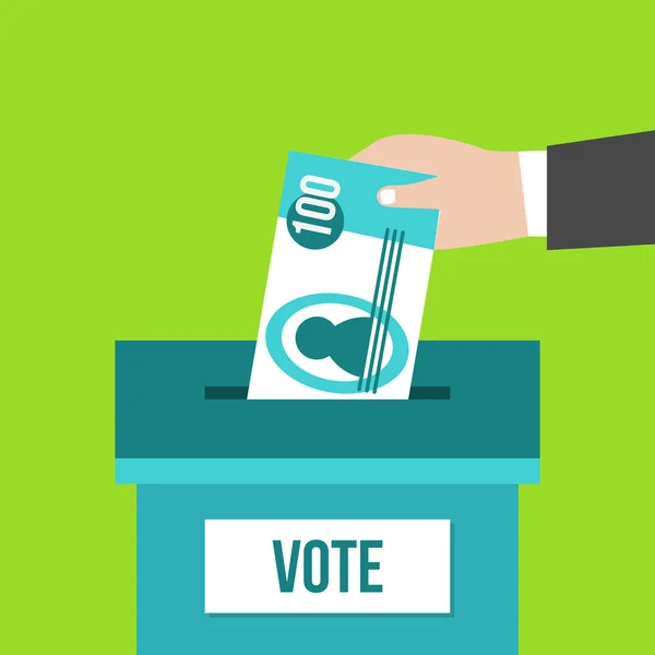 Hand putting money in the ballot box — Stock vektor