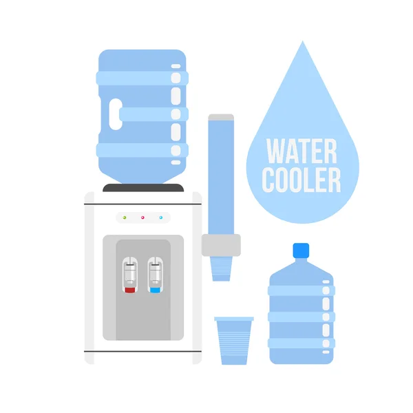 Water cooler with full bottle and cup — Stock vektor