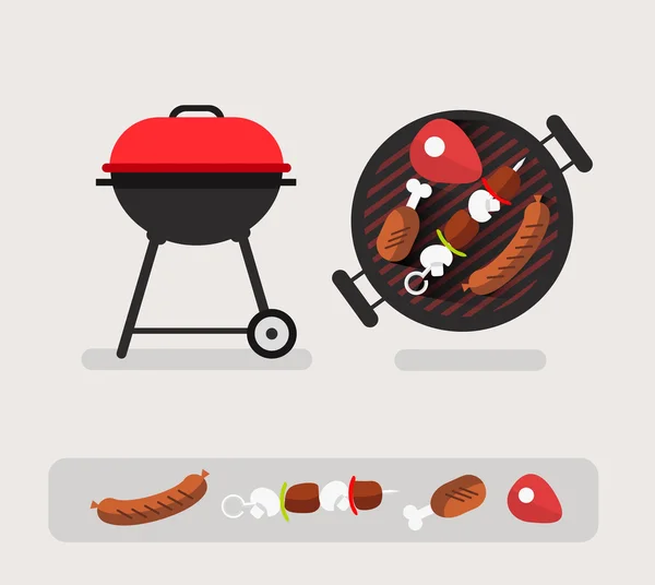 Juego de barbacoa y comida a la parrilla — Vector de stock