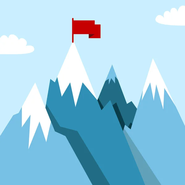 Mountain landscape with winner flag — Stockvector