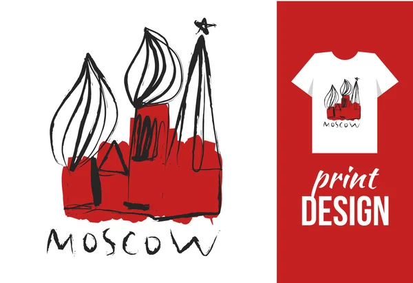 Kremlin metin Moskova ile çizilmiş şekil ver. Vektör illustr — Stok Vektör
