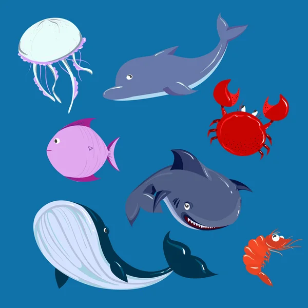 Cartoon sea Animals set — Stock Vector