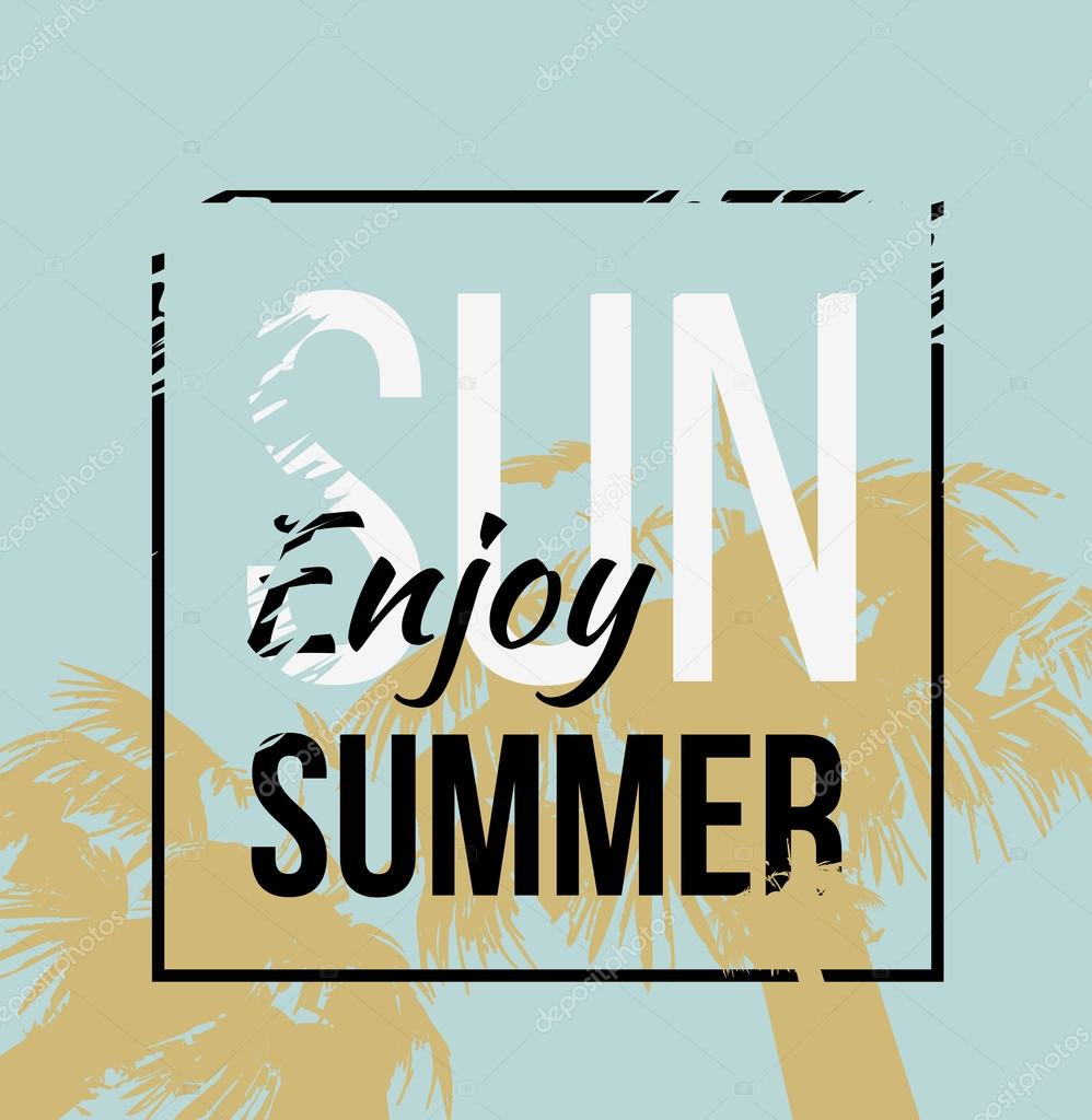 Palm tree print with text for t-shirt print graphic. Vector illustration. Tropical print.