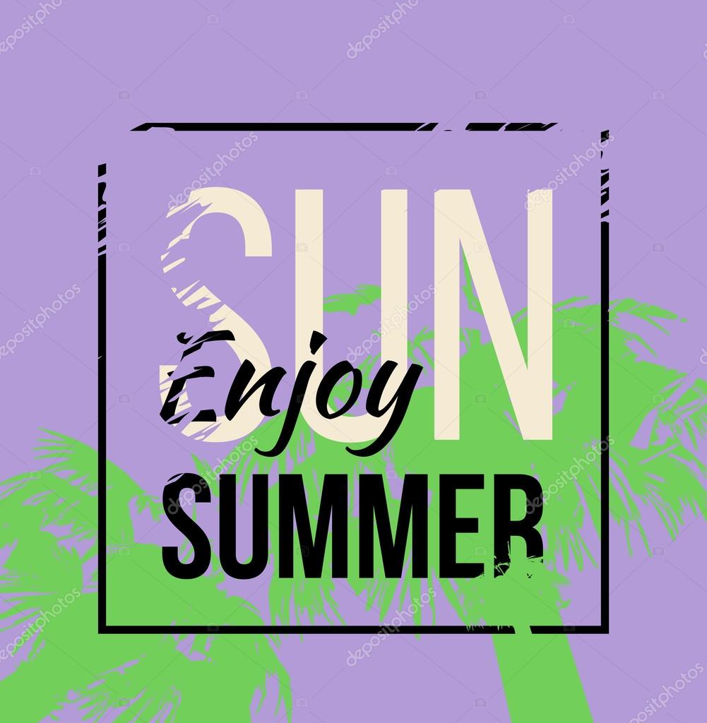 Palm tree print with text for t-shirt print graphic. Vector illustration. Tropical print.