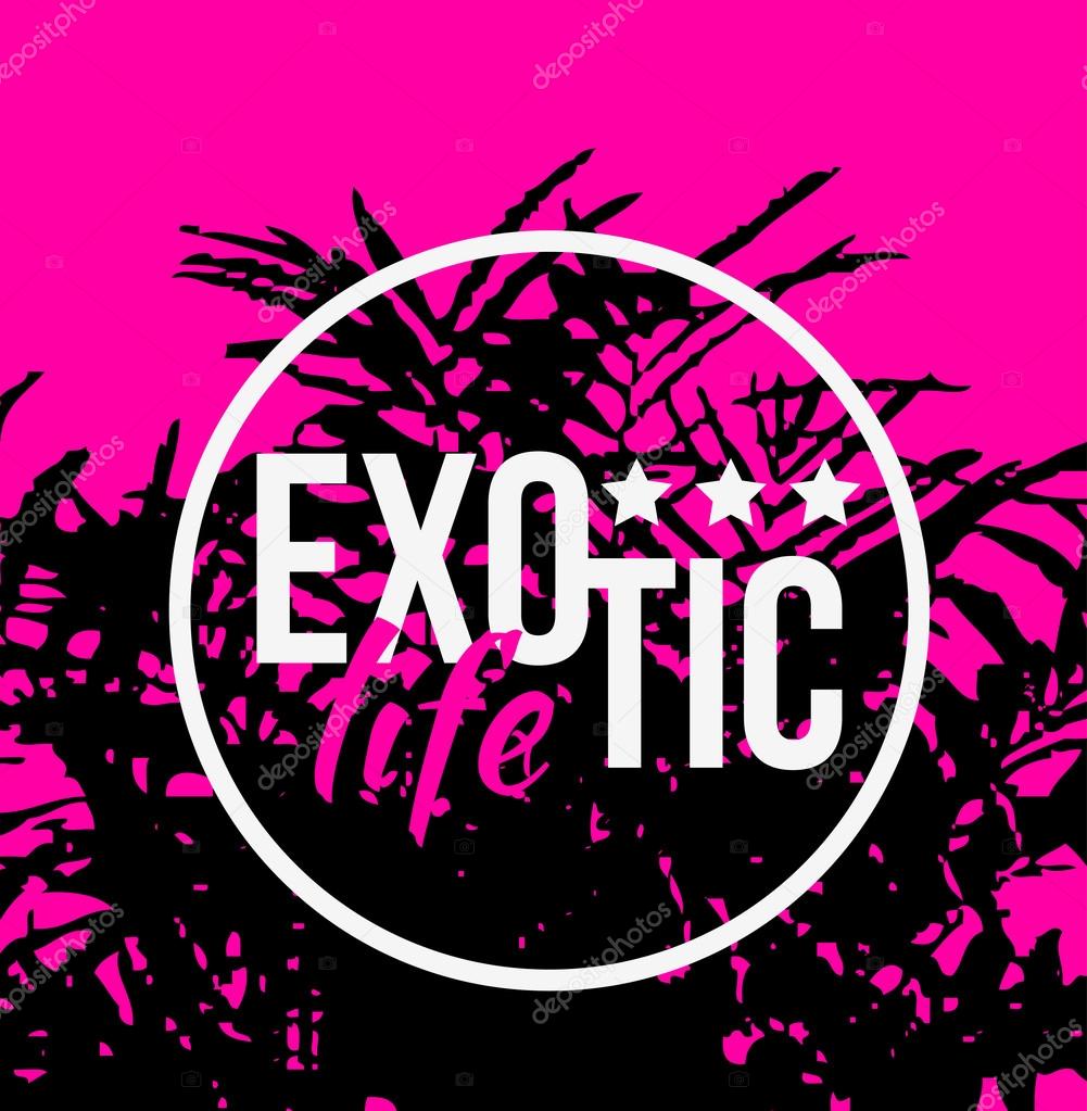 Palm tree print with text for t-shirt print graphic. Vector illustration. Tropical print.