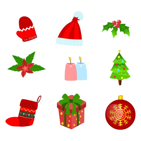 Christmas Icons Set Vector Isolated White Background — Stock Vector