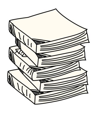 Yığılmış Kitaplar Doodle Vektör İllüstrasyonu, izole edilmiş beyaz arkaplan