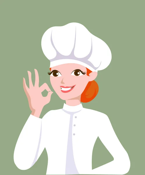 Chef Mujer Guesturing Vector Signo — Vector de stock