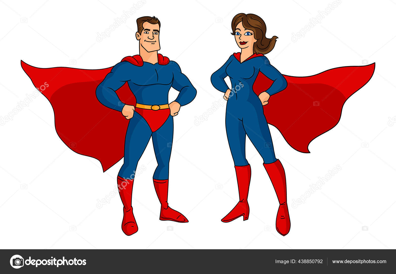 Cartoon Superhero Couple Man Woman Blue Costumes Stock Vector Image by  ©CarrotStudios #438850792