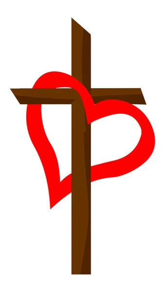 白の背景に隔離された十字と赤のハートベクトルイラスト — ストックベクタ