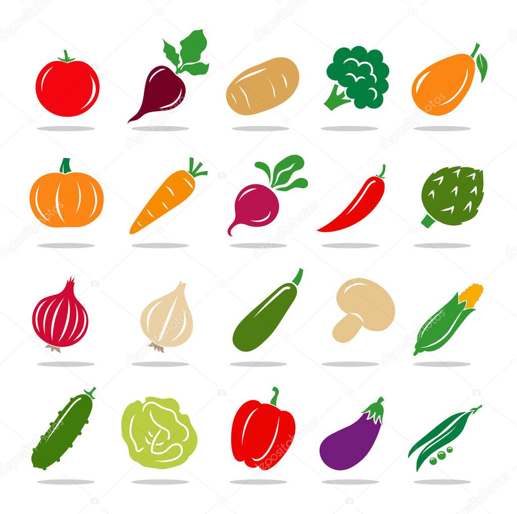 Vegetable icon collection - vector color illustration