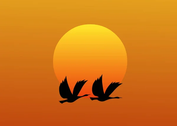 Sunset Vector Illustration Two Birds Flying Concept Illustration — Stock Vector