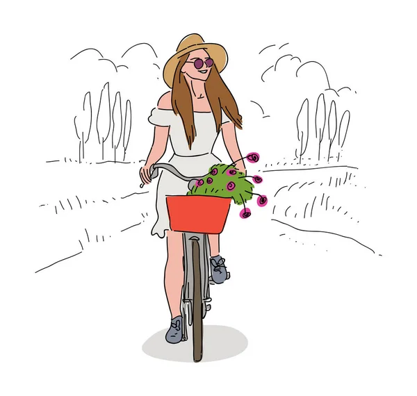 サイクリングガールストックイラスト 気軽に乗る Happy Girl — ストックベクタ