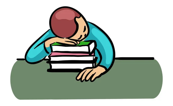 Estudiante Con Cabeza Libros Dormido Vector Ilustración — Archivo Imágenes Vectoriales