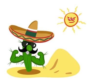 Çöl çizgi filmi Kaktüs Adam, Güçlü Kaktüs Adam Clipart 'ın vektör çizimi