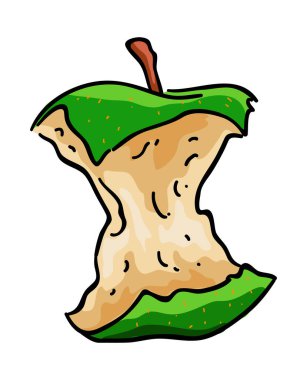 Bitten Green elma vektörü çizimi beyaz arkaplanda izole edildi