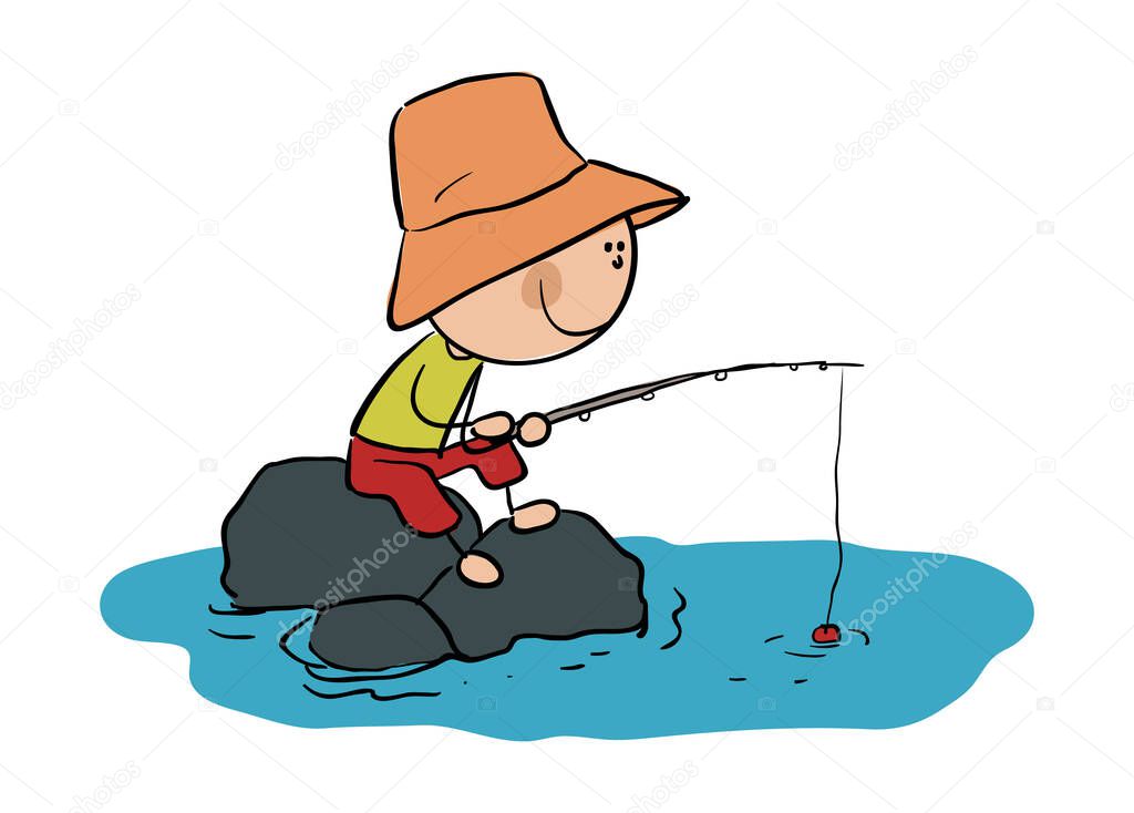Stick Figure Boy is fishing stock illustration , Weekend activity