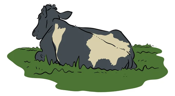 Cow Laying Grass Vector Illustration Isolated White Background — Stock Vector