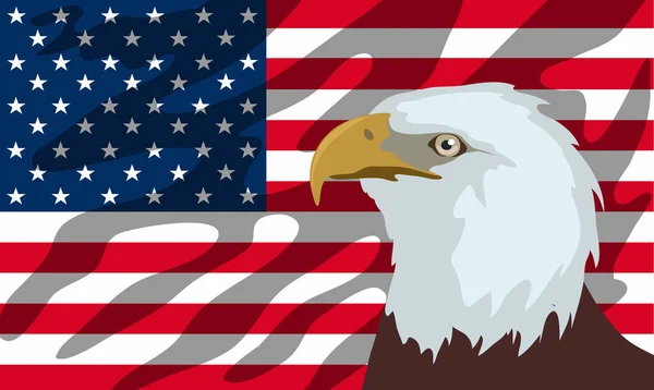 Pygargue Tête Blanche Américain Devant Drapeau Américain Illustration — Image vectorielle