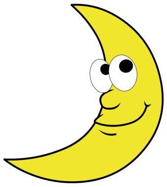 Mutlu Çizgi Filmler Yarım Ay Simgesi vektör çizimi beyaz arkaplanda izole edildi