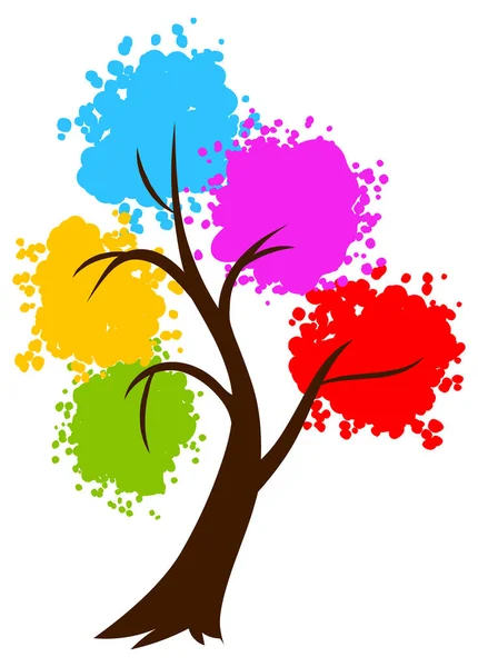 Árbol Abstracto Hojas Redondas Coloridas — Vector de stock