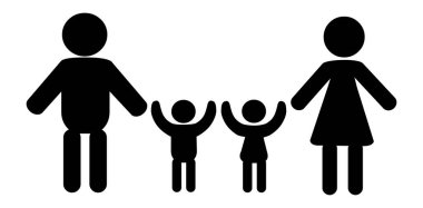 Beyaz arkaplanda izole edilmiş aile silueti çubuk figürü vektör çizimi