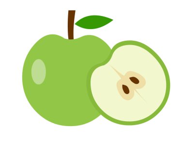 Kesik elma vektörü izole edilmiş yeşil elma çizimi