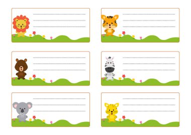 Beyaz arka planda şirin hayvan vektörleri olan çocuk kart vektörü