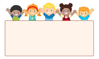 Boş afiş vektör illüstrasyonlu mutlu çocuklar