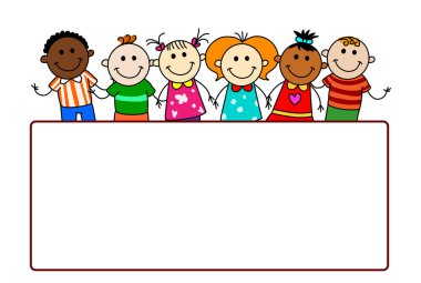 Banner çocukları beyaz arkaplanda izole edilmiş vektör çizimi