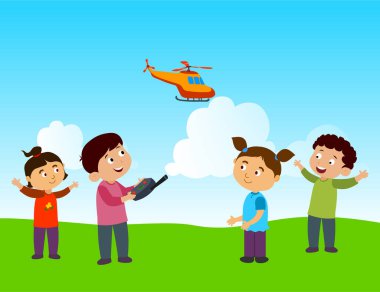 Çocuklar helikopterle uçuyor Bilim çocukları çizimi