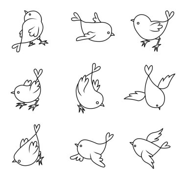 Siyah beyaz çizgili kuşların çizdiği el çizimi siyah ve beyaz kuş deseni