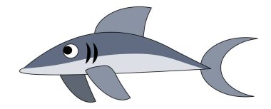 Çizgi film köpekbalığı çizimi beyaz arkaplanda izole edildi