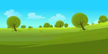 Ağaçlı ve çimenlik vektör arka planlı güzel bir yaz afişi