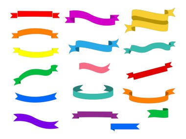 Beyaz arkaplanda izole edilmiş renkli etiket kurdele vektörü kümesi