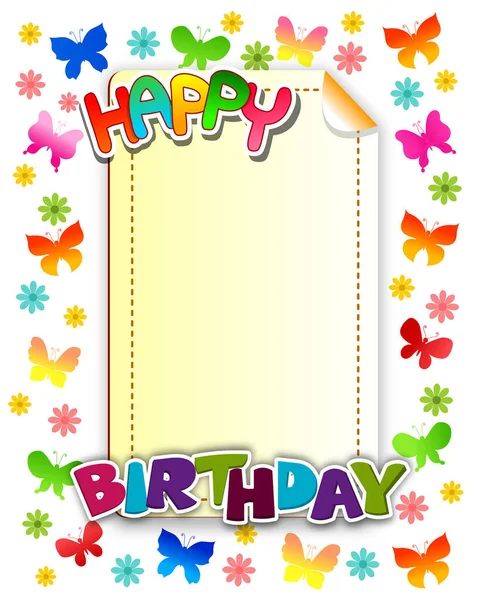 Happy Birthday Card Butterfly Frame Vector — Stockový vektor