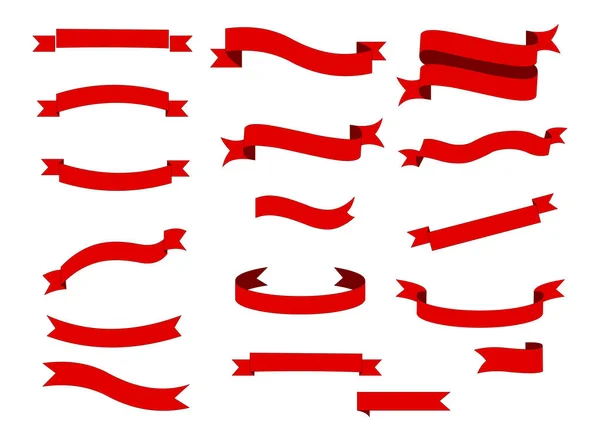 Set Von Rotem Banner Band Etikettenvektor Isoliert Auf Weißem Hintergrund — Stockvektor
