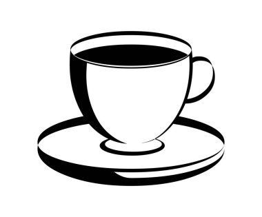 Kahve fincanı simgesi logo vektör silueti beyaz halat zemininde izole