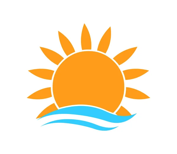白の背景に隔離されたビーチサンライズロゴアイコンベクトル — ストックベクタ